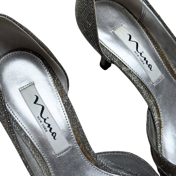 Nina Carrie d'Orsay Pumps Silver Luna Shine Womens 7 Good Condition - Picture 4 of 10